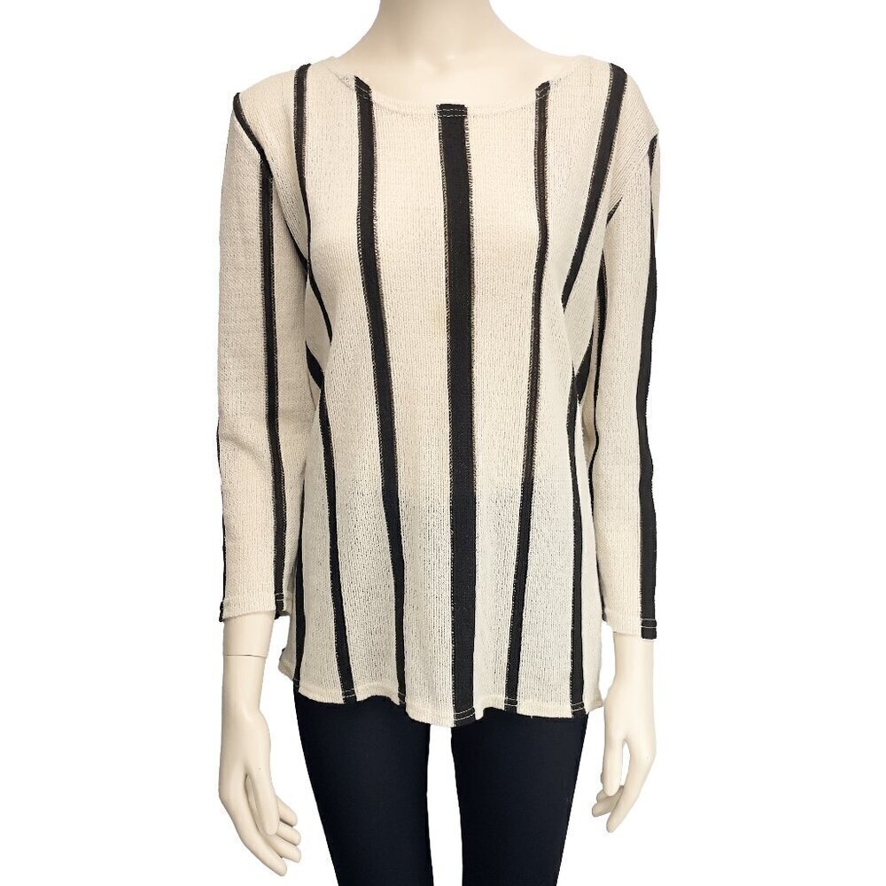 PRAE NY Designer Beachy Contrast Stripe Open Knit‎ Long Sleeve top s Xs S M